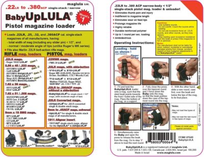 MAGLULA BabyUpLULA - .22LR to .380ACP Pistol Magazine Loader for single-stack pistol