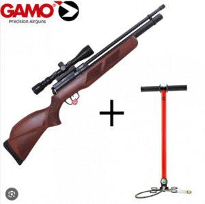 Gamo Coyote 5,5 mm Wood met scope, pomp en vaste silencer